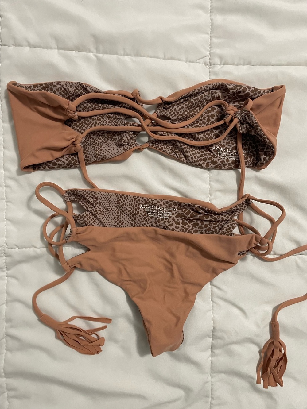 acacia swimwear tan and leopard print bikini bottoms and top set - Picture 5 of 5